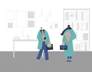 Muslim women with laptop. Businesswoman. Vector flat person.