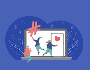 Chatting people with mobile phone. Vector person.