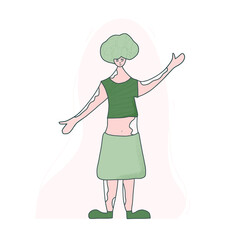Vitiligo. Vector young beautiful hand drawn woman.
