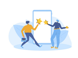 Feedback concept. People with stars in their hands