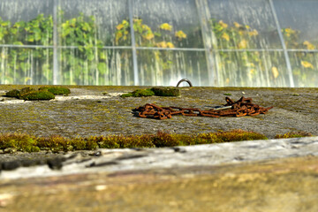 rusty chain on a concrete slab