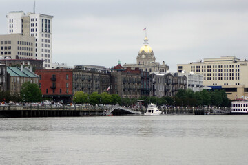 Skyline of the old port city of Savannah in the state of Georgia