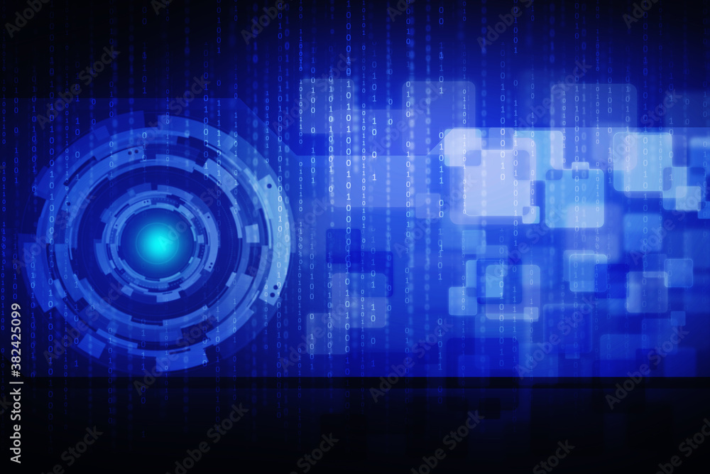 Poster 2d illustration abstract digital binary data on computer screen
