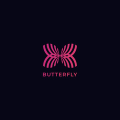 Purple butterfly logo in dark blue background