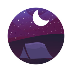 illustration of camping at night starred in the mountains. Camping mascot logo.