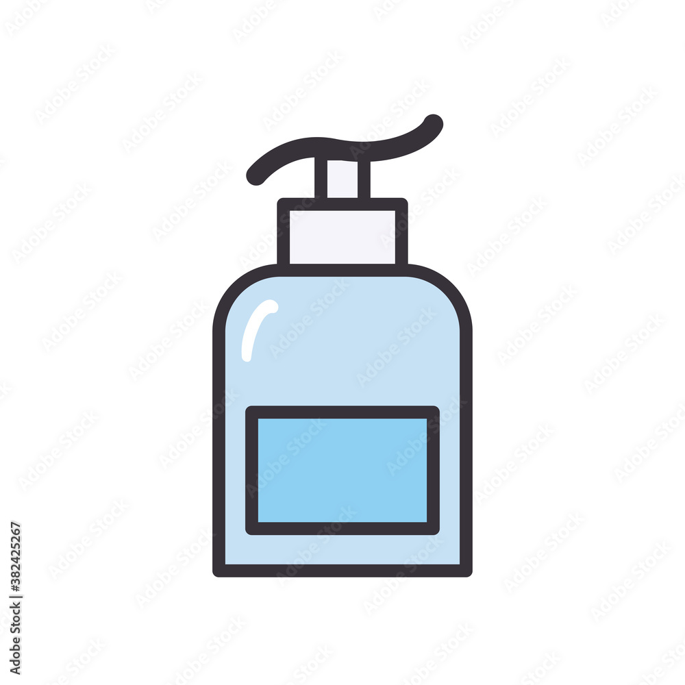 Poster hands sanitizer bottle line and fill style icon vector design