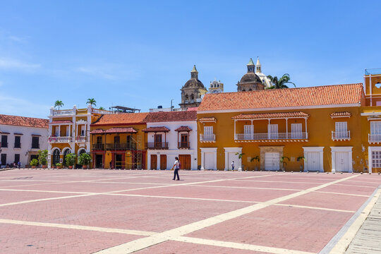 Plaza De La Aduana empty during the Covid-19 pandemic lockdown of Cartagena, Colombia.