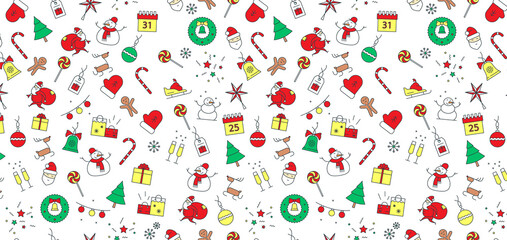 Obraz premium Christmas icons seamless pattern vector. Christmas decorations