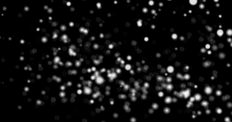 3D Illustration realistic natural soft blurred white snow with bokeh create from particle on isolated black background for overlay effect us as an effect star sky snowfall winter festival celebrate