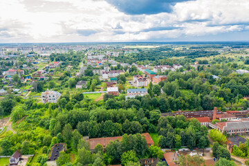 Fototapeta na wymiar Aerial view of the Borisoglebskaya side of the city of Tutaev on a summer day
