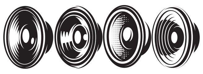A set of different monochrome speakers. Vector illustration. Elements for design - obrazy, fototapety, plakaty