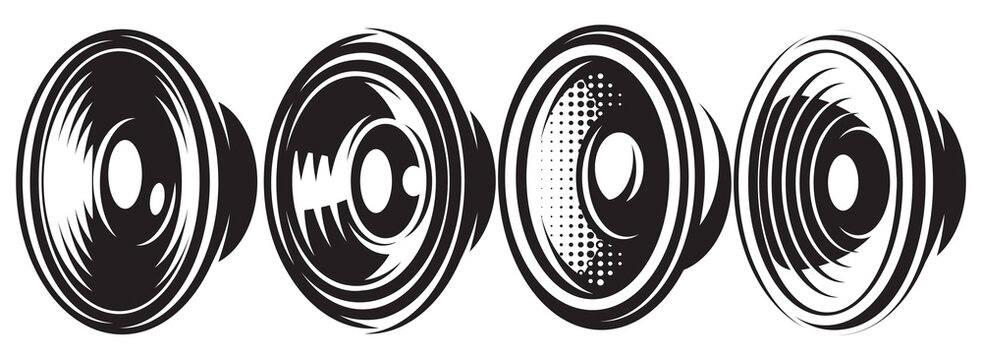 A set of different monochrome speakers. Vector illustration. Elements for design