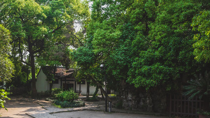 Naklejka premium House behind trees in Shaoxing, China