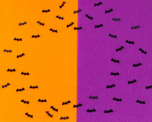 Kids Halloween vampire Bats in black on orange and purple backdrop
