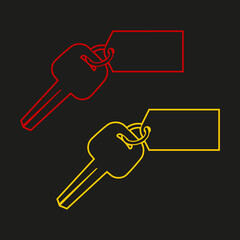 Icon of the key from the door lock with the tag on the ring, The key for an English lock with a fob