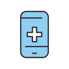 Medical smartphone with cross line and fill style icon vector design
