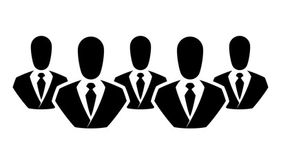People line icon. Outline persons solid, group linear black pictogram. Simple image business collective people. Labor men collective silhouette. Office staff icon, bodyguards. Employees of bank
