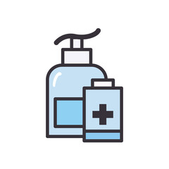 Hands sanitizer bottles line and fill style icon vector design