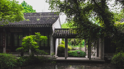 Chinese house by water in Lanting (Orchid Pavilion) scenic area in Shaoxing, China