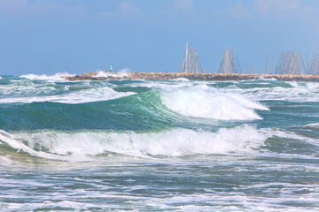 Fototapeta na wymiar Storm by the Mediterranean sea 
