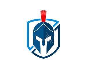 Abstract shield with knight helmet inside