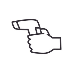 hand holding electronic thermometer line style icon vector design