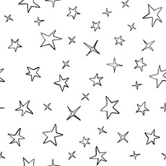 Stars hand-drawn doodle seamless pattern design for fabric, wrapping, textile, wallpaper, background.