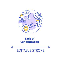 Concentration loss concept icon. Screen addiction symptom idea thin line illustration. Distraction. Attention, focus difficulties. Vector isolated outline RGB color drawing. Editable stroke