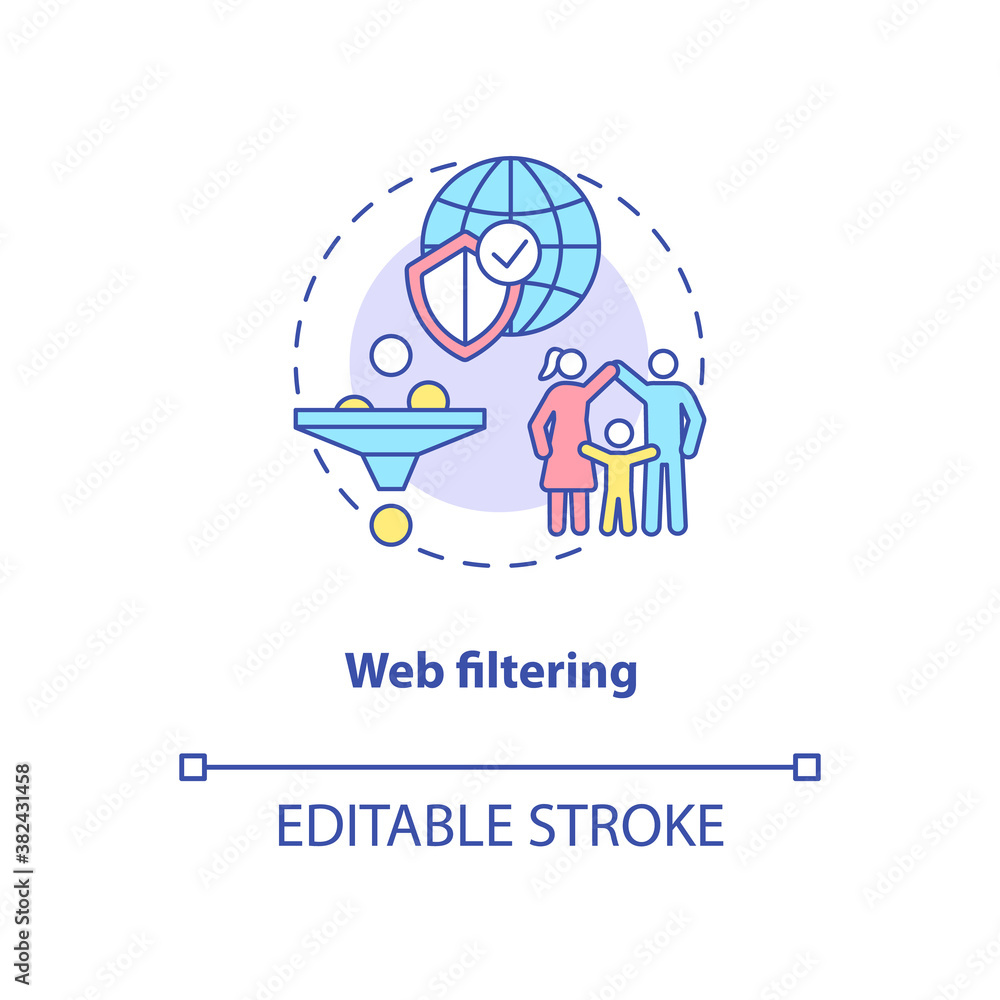 Poster web filtering concept icon. parental control element idea thin line illustration. blocked sites. bla
