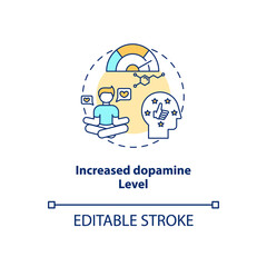 Increased dopamine level concept icon. Social media addiction idea thin line illustration. Brain chemistry. Social reward. Vector isolated outline RGB color drawing. Editable stroke