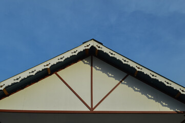 The crop image of blue house roof.Low angle view. Selective focus.