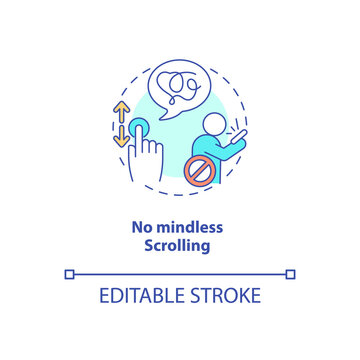 No mindless scrolling concept icon. Smartphone dependence reducing idea thin line illustration. Break addiction. Set boundaries. Vector isolated outline RGB color drawing. Editable stroke