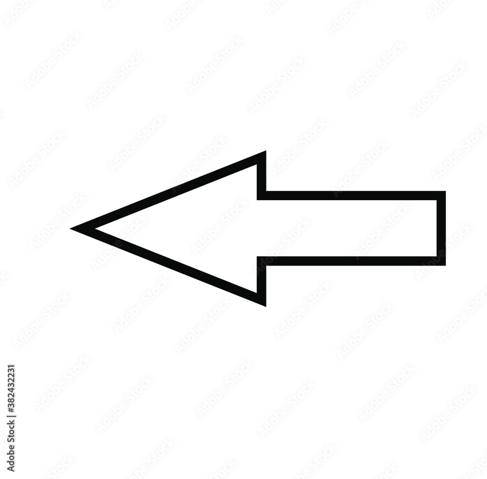 Poster black large left or backwards pointing solid arrow icon sketched as vector symbol