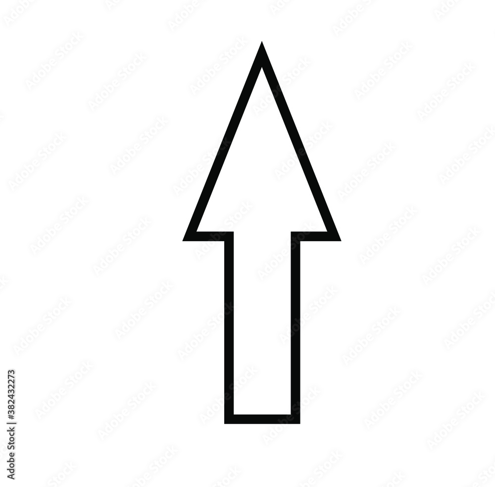 Poster black large forward or upward pointing solid arrow icon sketched as vector symbol