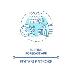 Surfing forecast app concept icon. Gadget function idea thin line illustration. Preparing for future surfs. Great waves search. Vector isolated outline RGB color drawing. Editable stroke