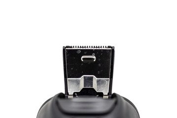 dirty and used shaver blade on white background isolated