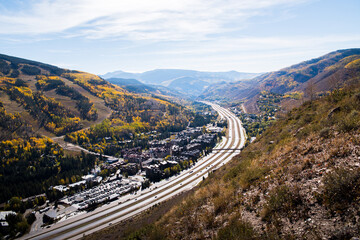 Interstate 70 running through Vail Valley, Colorado. 