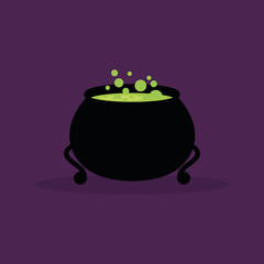 Witch pot with potion. Halloween icon - Vector