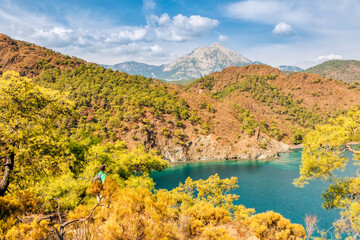 Fototapeta na wymiar Turquoise Coast on Mediterranean Sea with tourist