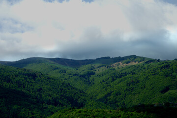 clouds over the mountains, green,sky, nature, landscape,panorama, forest, clouds, trees,tourism, scenic