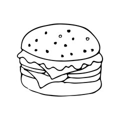 Burger doodle illustration in vector. Hand drawn doodle icon in vector. 