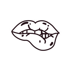 pop art female mouth biting line style icon vector design