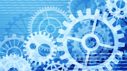 かっこいい歯車の背景素材_イラスト_青_16:9