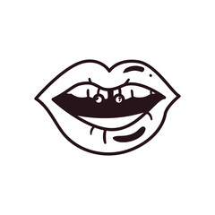 pop art female mouth with piercing line style icon vector design