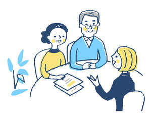 受付　相談するシニアカップル