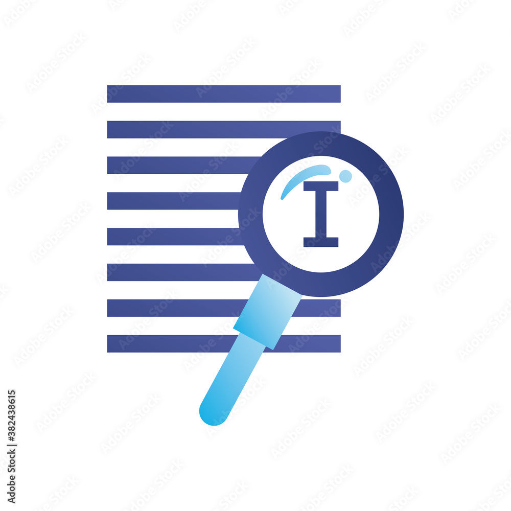 Poster lupe with text paragraph gradient style icon vector design