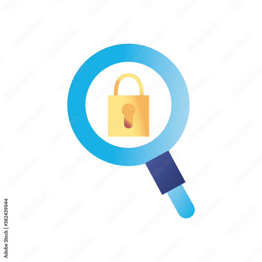 Poster padlock in lupe gradient style icon vector design