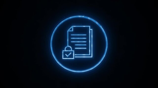 Abstract Technology Data Security Icon Reveal Animation/ 4k animation of an astract cyber technology background with glowing stylized file security icon logo reveal
