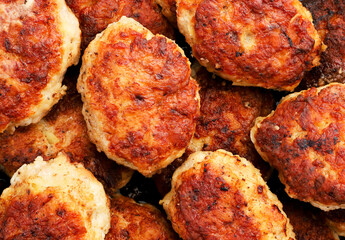 Fried minced meat cutlets top view. Cutlets background
