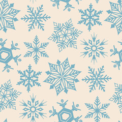 Seamless vector snowflakes pattern. Christmas background for wrapping, cover, packaging, gifts etc. New year holiday winter pattern. 